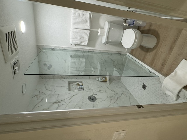 Custom shower door with arched opening